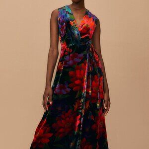 FARM Rio Black Flower Season Maxi Wrap Dress NWT XS
